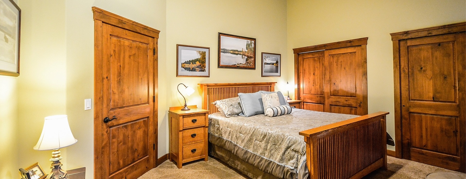 Rustic, well-lit bedroom